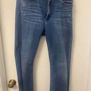 Just Black Denim Jeans in Classic Blue with light distressing and raw edge hem